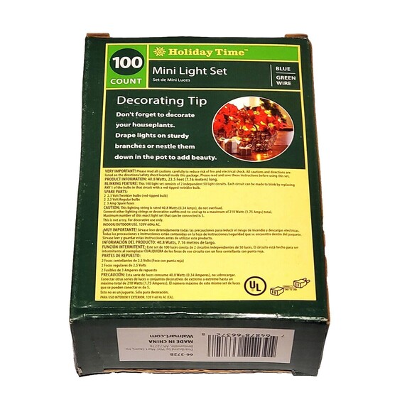 Holiday Time BLUE String Lights Mini Bulb 23.5' Green Wire Christmas In/Outdoor - Picture 2 of 6